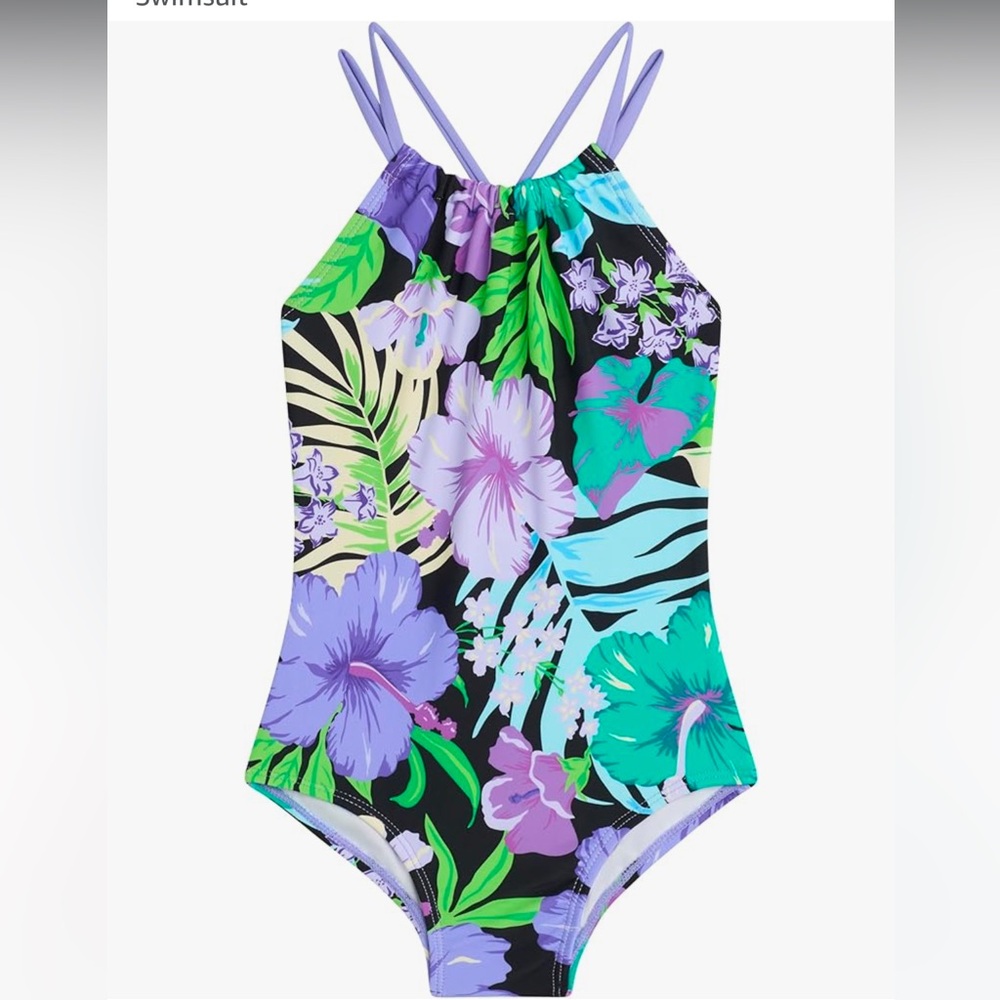 NWT Kanu Kids Surf Jasmine Beach Sport Halter One Piece Swimsuit In Darcy
